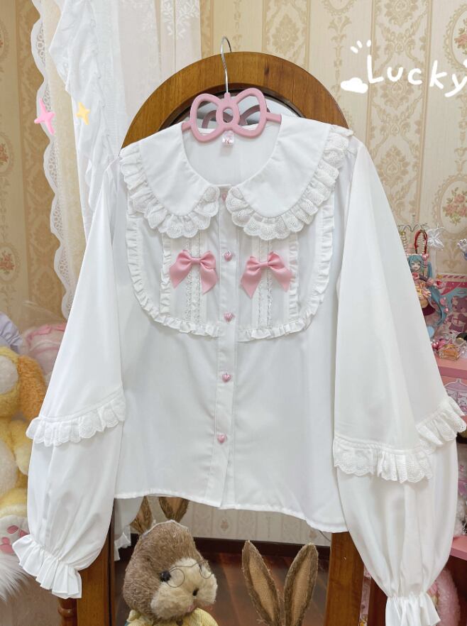 YUMEKAWA ♡ Ruffle blouse with pink ribbon #tops3