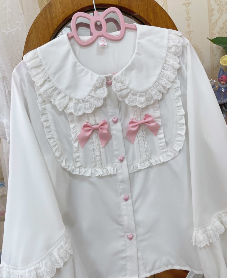 YUMEKAWA ♡ Ruffle blouse with pink ribbon #tops3