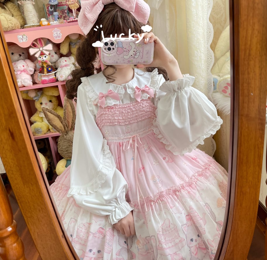 YUMEKAWA ♡ Ruffle blouse with pink ribbon #tops3