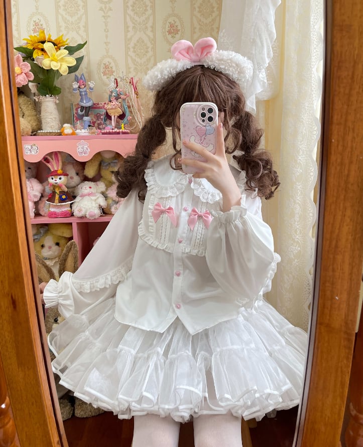 YUMEKAWA ♡ Ruffle blouse with pink ribbon #tops3