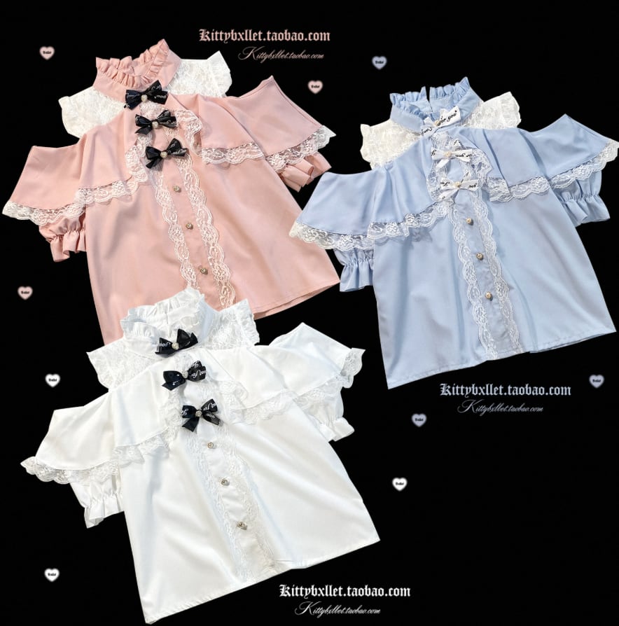YUMEKAWA ♡ ( 3 colors ) Off-the-shoulder top with petite bows #tops8