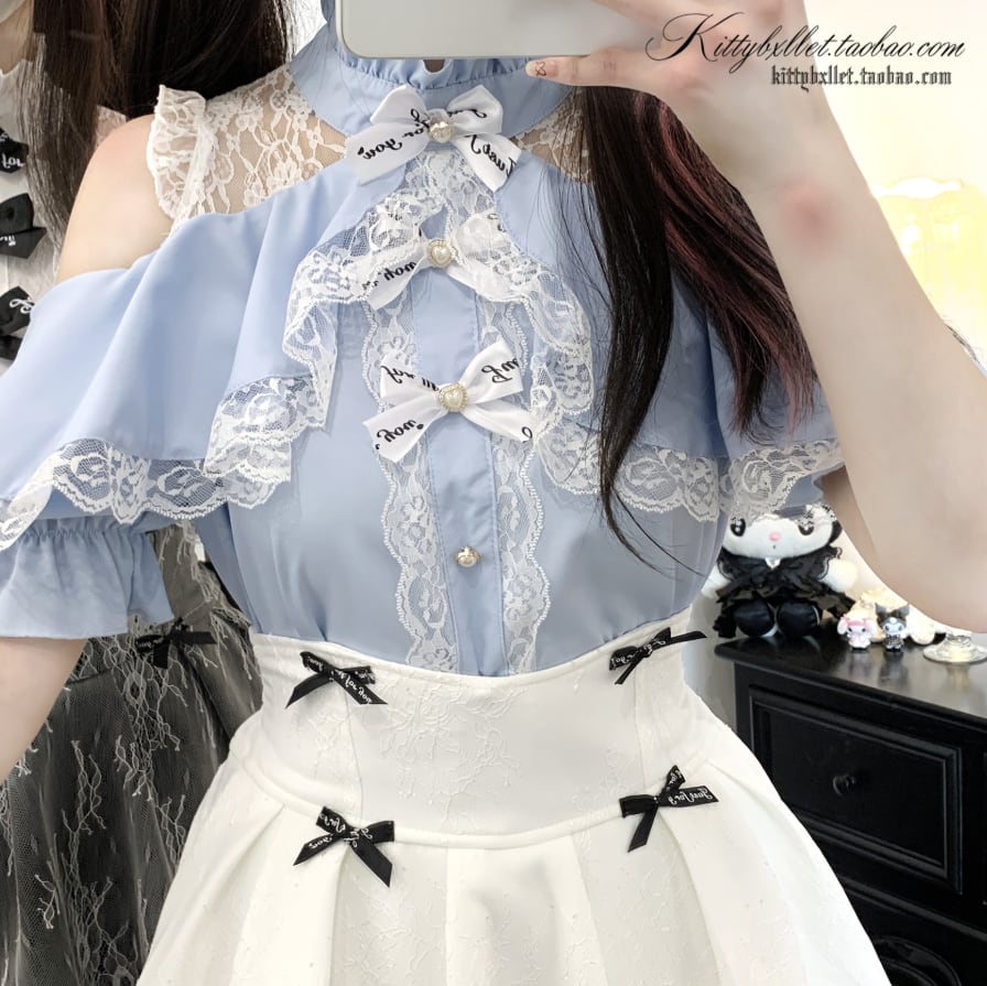 YUMEKAWA ♡ ( 3 colors ) Off-the-shoulder top with petite bows #tops8