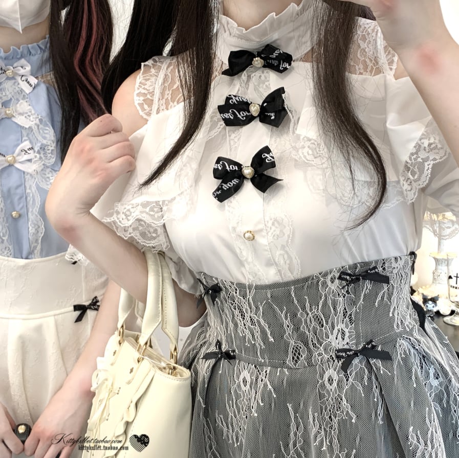 YUMEKAWA ♡ ( 3 colors ) Off-the-shoulder top with petite bows #tops8