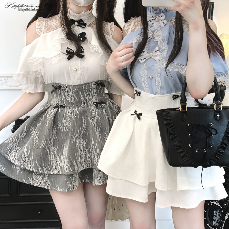 YUMEKAWA ♡ ( 3 colors ) Off-the-shoulder top with petite bows #tops8
