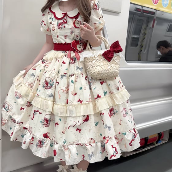 YUMEKAWA ♡ Apple motif mimolee length dress *without brooch #wanpi100
