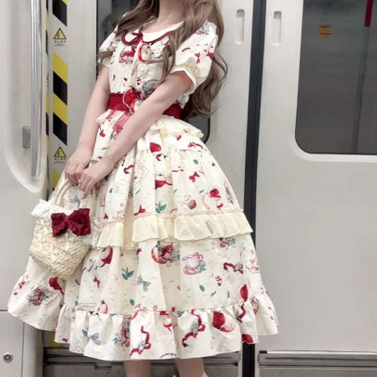 YUMEKAWA ♡ Apple motif mimolee length dress *without brooch #wanpi100