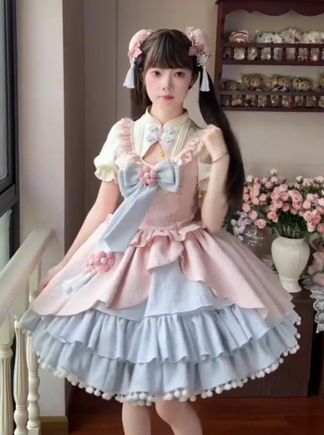 YUMEKAWA ♡ Pink blue Chinese dress #wanpi103