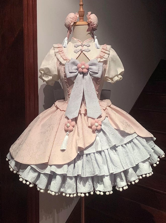 YUMEKAWA ♡ Pink blue Chinese dress #wanpi103