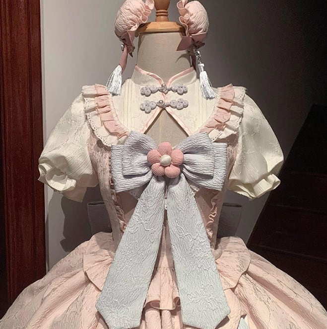 YUMEKAWA ♡ Pink blue Chinese dress #wanpi103