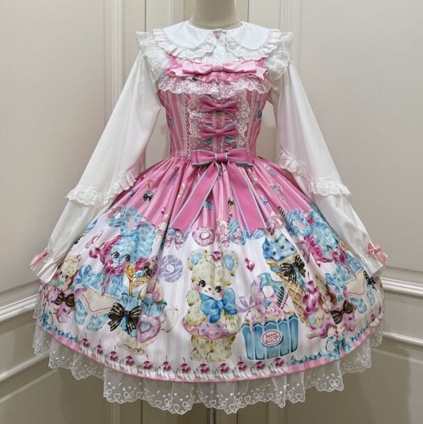 YUMEKAWA ♡ ( 3 colors ) bear sweets jumperskirt <!>no blouse #wanpi105