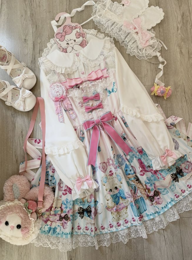 YUMEKAWA ♡ ( 3 colors ) bear sweets jumperskirt <!>no blouse #wanpi105