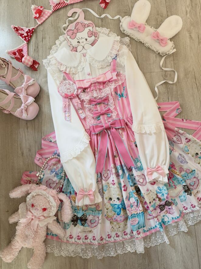 YUMEKAWA ♡ ( 3 colors ) bear sweets jumperskirt <!>no blouse #wanpi105