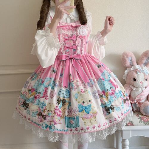 YUMEKAWA ♡ ( 3 colors ) bear sweets jumperskirt <!>no blouse #wanpi105