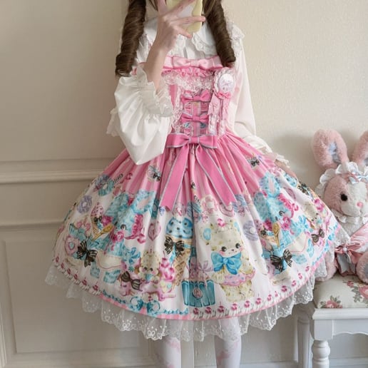 YUMEKAWA ♡ ( 3 colors ) bear sweets jumperskirt <!>no blouse #wanpi105