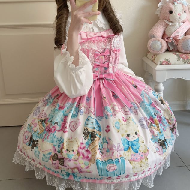 YUMEKAWA ♡ ( 3 colors ) bear sweets jumperskirt <!>no blouse #wanpi105