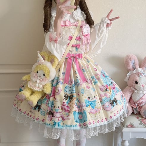 YUMEKAWA ♡ ( 3 colors ) bear sweets jumperskirt <!>no blouse #wanpi105