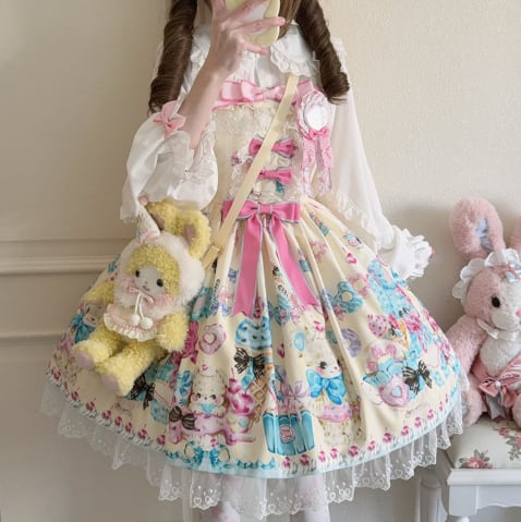 YUMEKAWA ♡ ( 3 colors ) bear sweets jumperskirt <!>no blouse #wanpi105