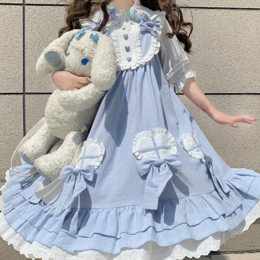 YUMEKAWA ♡ ( 2 colors ) cross ruffle jumperskirt <! >No blouse #wanpi109