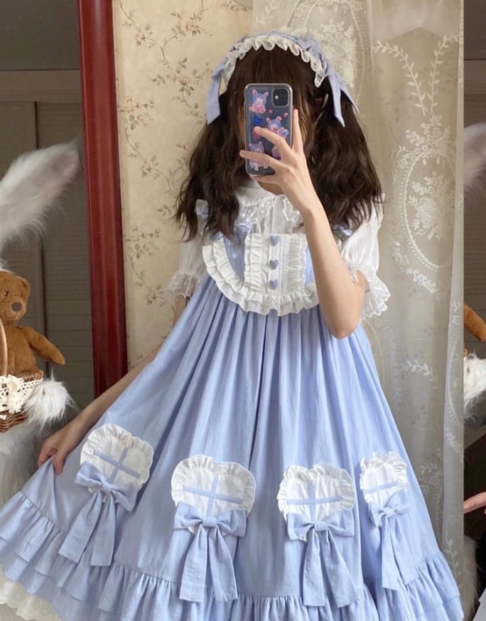 YUMEKAWA ♡ ( 2 colors ) cross ruffle jumperskirt <! >No blouse #wanpi109