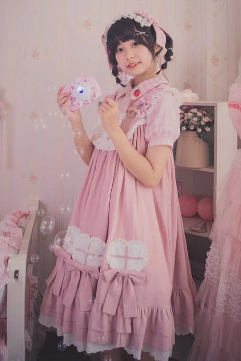 YUMEKAWA ♡ ( 2 colors ) cross ruffle jumperskirt <! >No blouse #wanpi109
