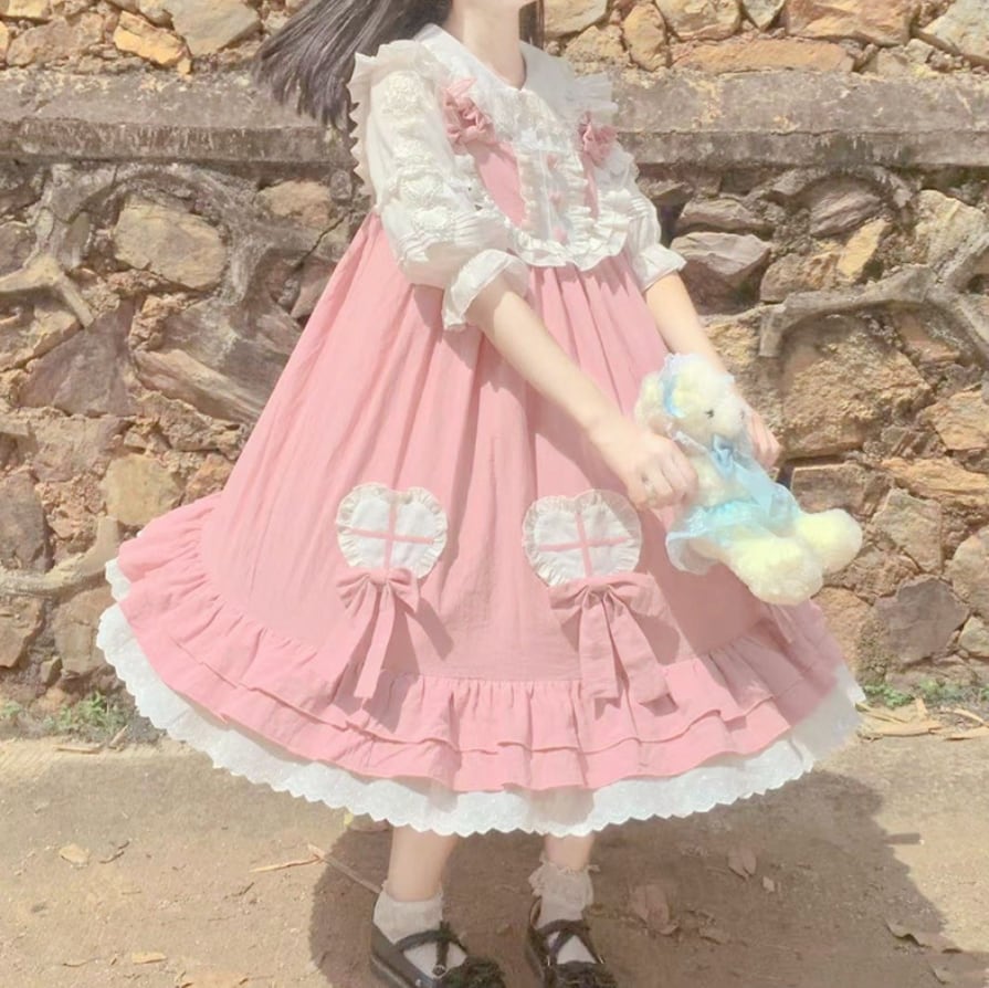 YUMEKAWA ♡ ( 2 colors ) cross ruffle jumperskirt <! >No blouse #wanpi109