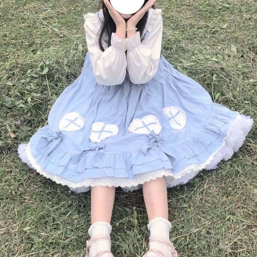 YUMEKAWA ♡ ( 2 colors ) cross ruffle jumperskirt <! >No blouse #wanpi109