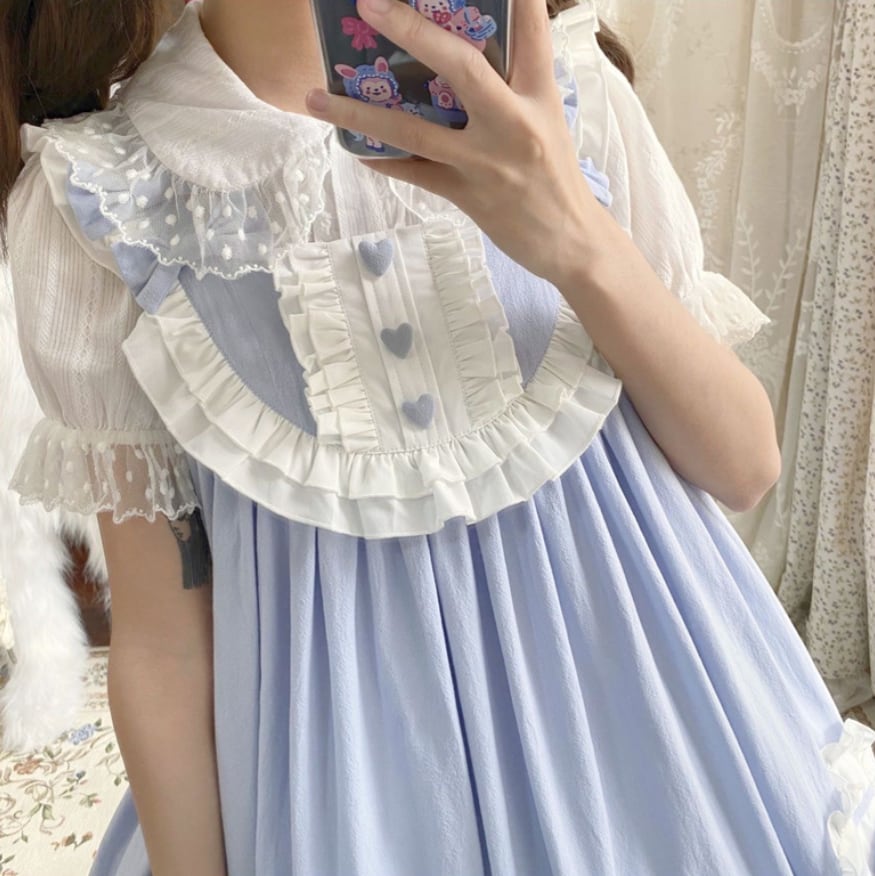 YUMEKAWA ♡ ( 2 colors ) cross ruffle jumperskirt <! >No blouse #wanpi109