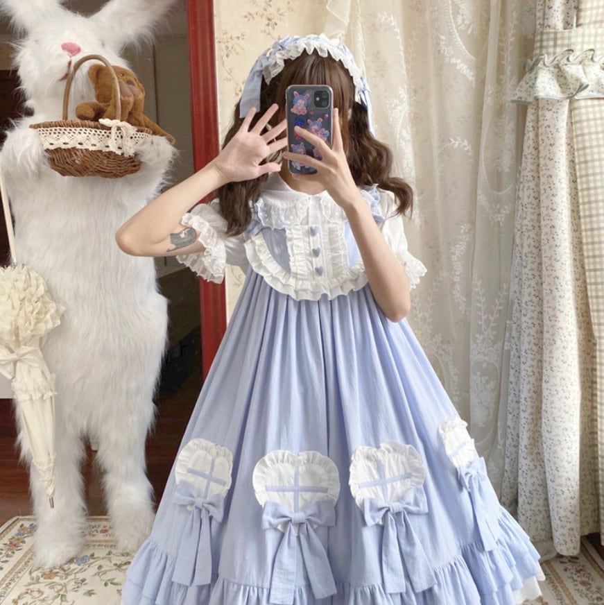 YUMEKAWA ♡ ( 2 colors ) cross ruffle jumperskirt <! >No blouse #wanpi109