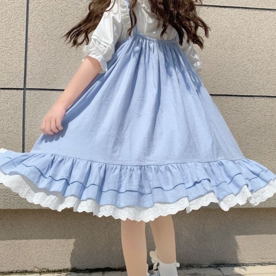 YUMEKAWA ♡ ( 2 colors ) cross ruffle jumperskirt <! >No blouse #wanpi109