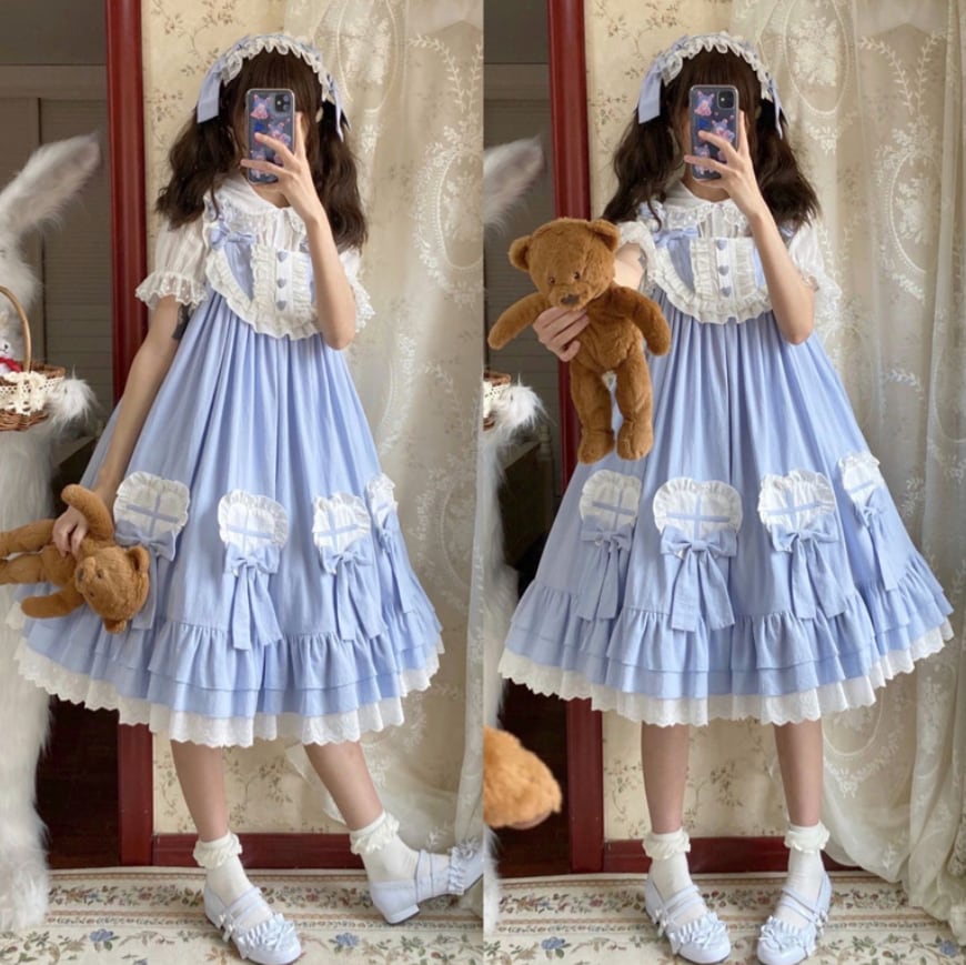 YUMEKAWA ♡ ( 2 colors ) cross ruffle jumperskirt <! >No blouse #wanpi109