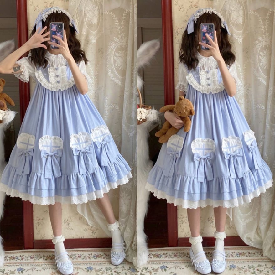 YUMEKAWA ♡ ( 2 colors ) cross ruffle jumperskirt <! >No blouse #wanpi109