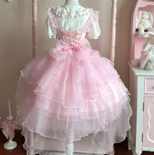 YUMEKAWA ♡ 2 colors Chiffon dress with back ribbon #wanpi112