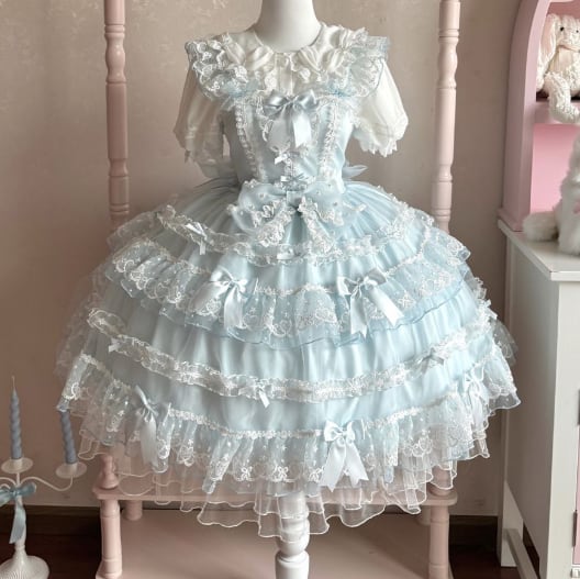 YUMEKAWA ♡ 2 colors Chiffon dress with back ribbon #wanpi112