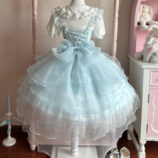YUMEKAWA ♡ 2 colors Chiffon dress with back ribbon #wanpi112
