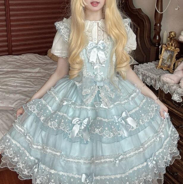 YUMEKAWA ♡ 2 colors Chiffon dress with back ribbon #wanpi112