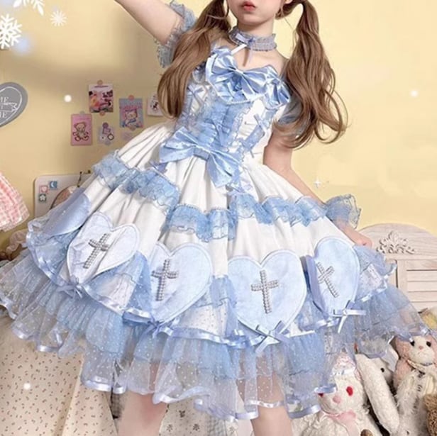 YUMEKAWA ♡ ( 3 colors ) Idol-like crossed tulle dress #wanpi118