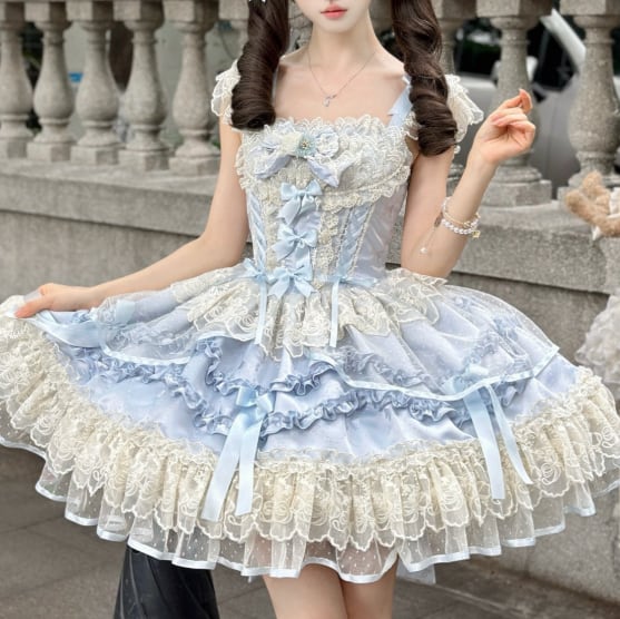 YUMEKAWA ♡ ( 2 colors ) Lolita jumperskirt with back ribbon #wanpi119