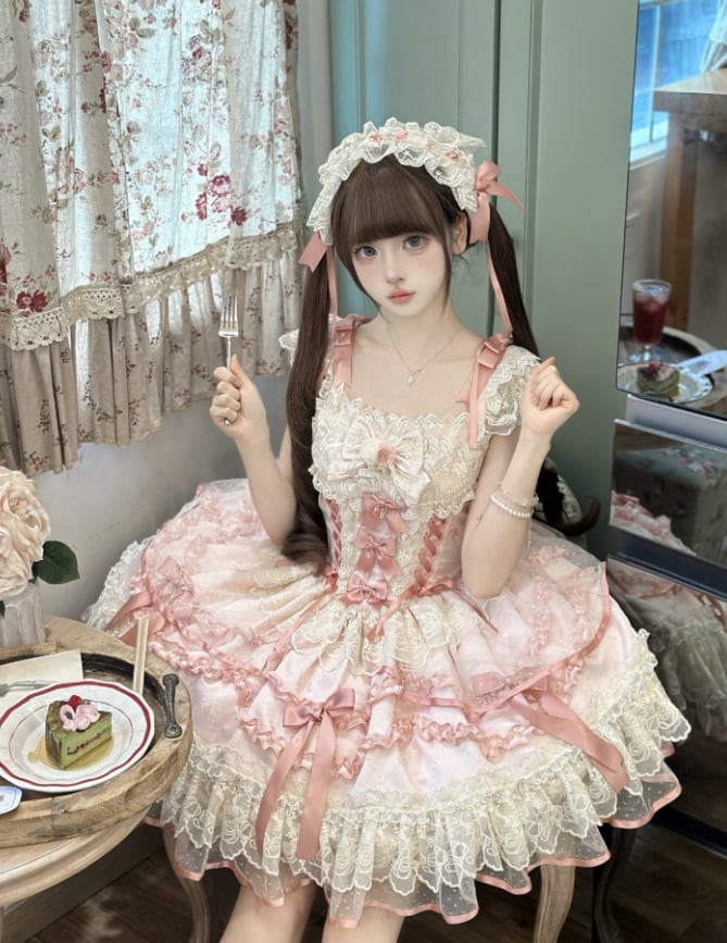 YUMEKAWA ♡ 2 colors Lolita jumperskirt with back ribbon #wanpi119