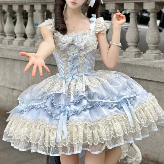 YUMEKAWA ♡ ( 2 colors ) Lolita jumperskirt with back ribbon #wanpi119