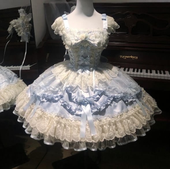 YUMEKAWA ♡ ( 2 colors ) Lolita jumperskirt with back ribbon #wanpi119