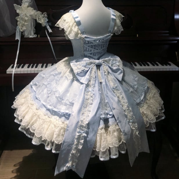 YUMEKAWA ♡ ( 2 colors ) Lolita jumperskirt with back ribbon #wanpi119