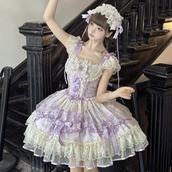 YUMEKAWA ♡ ( 2 colors ) Lolita jumperskirt with back ribbon #wanpi119