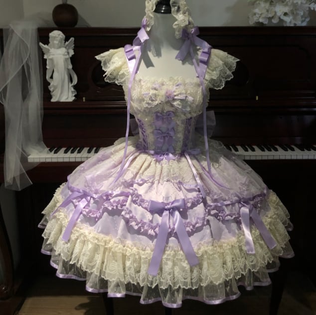 YUMEKAWA ♡ ( 2 colors ) Lolita jumperskirt with back ribbon #wanpi119