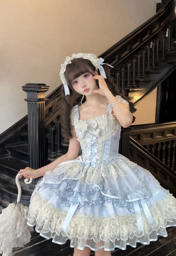 YUMEKAWA ♡ 2 colors Lolita jumperskirt with back ribbon #wanpi119