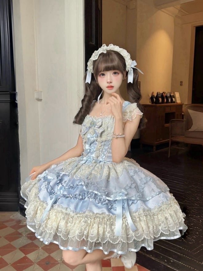 YUMEKAWA ♡ 2 colors Lolita jumperskirt with back ribbon #wanpi119