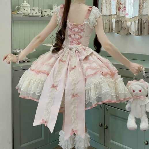 YUMEKAWA ♡ 2 colors Lolita jumperskirt with back ribbon #wanpi119