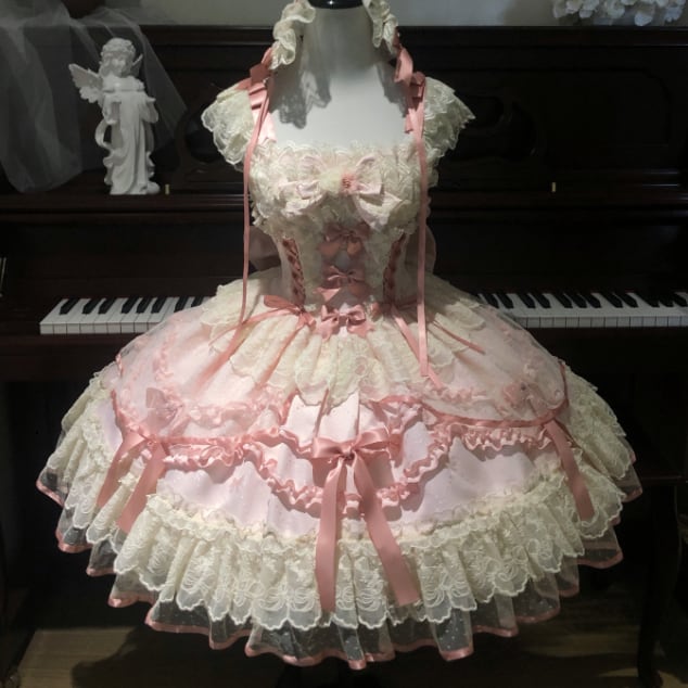 YUMEKAWA ♡ 2 colors Lolita jumperskirt with back ribbon #wanpi119