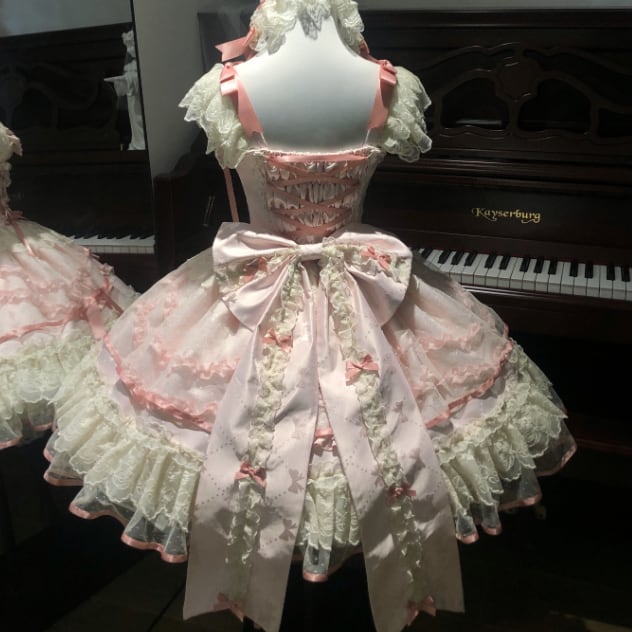 YUMEKAWA ♡ ( 2 colors ) Lolita jumperskirt with back ribbon #wanpi119