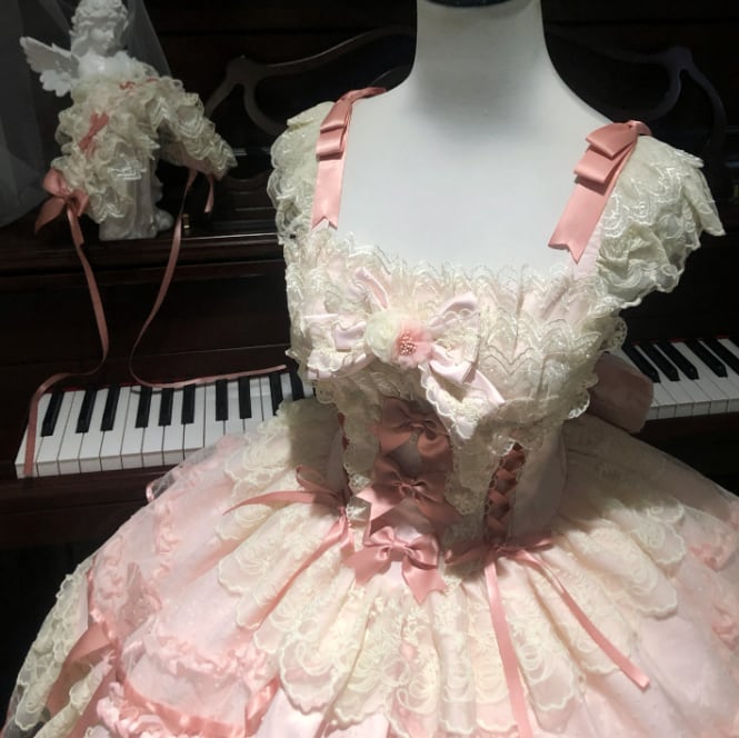 YUMEKAWA ♡ 2 colors Lolita jumperskirt with back ribbon #wanpi119