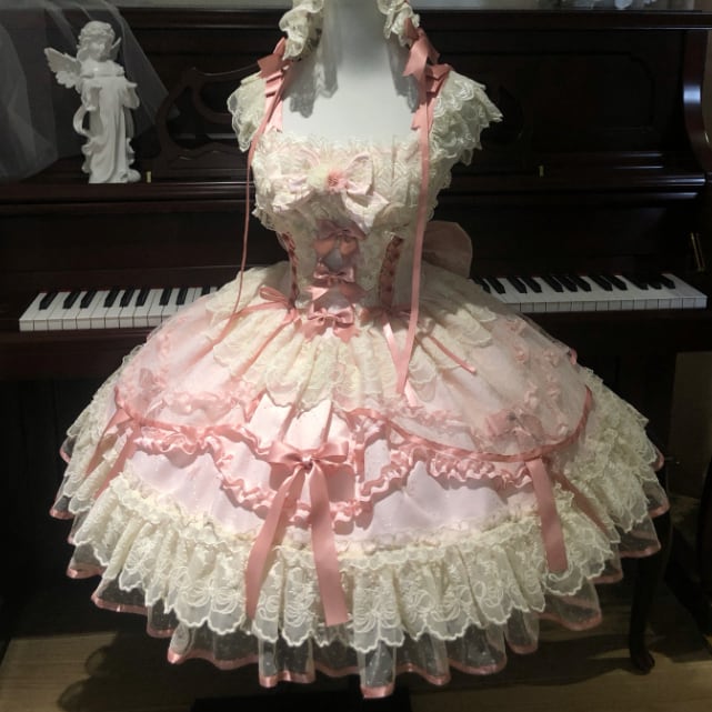 YUMEKAWA ♡ ( 2 colors ) Lolita jumperskirt with back ribbon #wanpi119